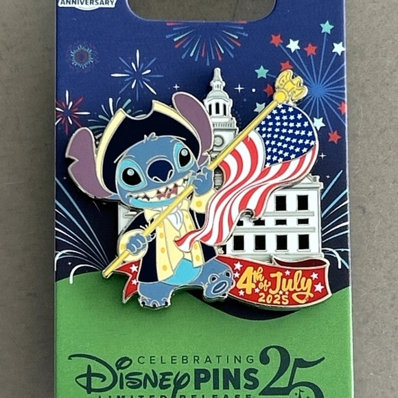 Disney 25th Anniversary Stitch Pin with American Flag - Picture 1 of 1